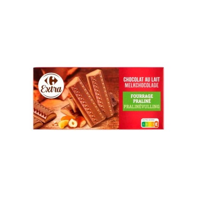 Carrefour Extra chocolat lait fourré praliné 200 gr