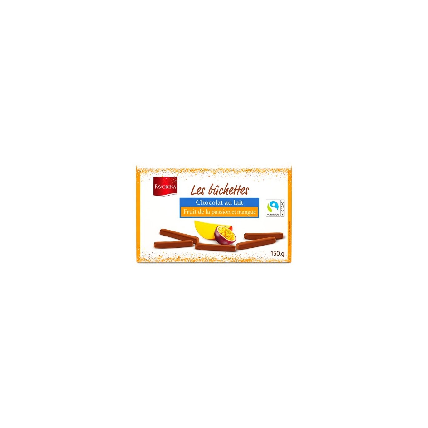 LF - Favorina les buchettes chocolat lait saveur passion mangue 150 gr