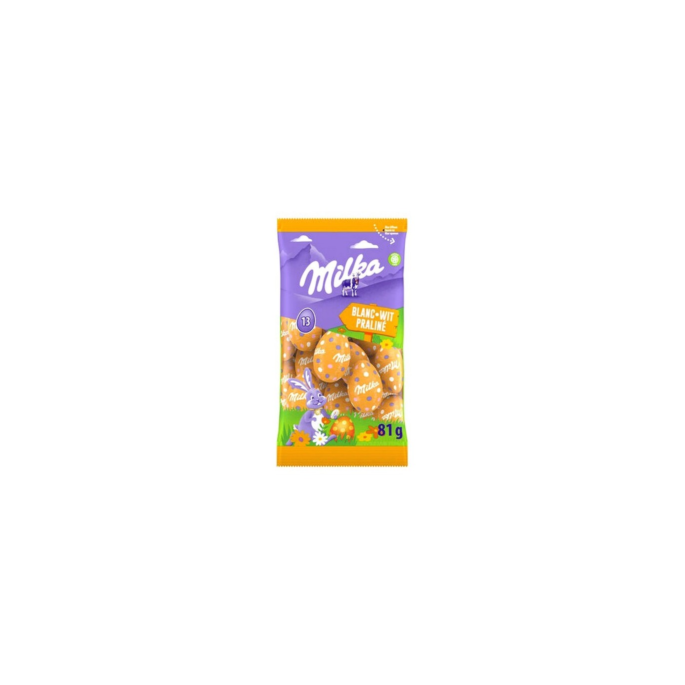 Milka 13 oeufs Pâques chocolat blanc praliné 81 gr